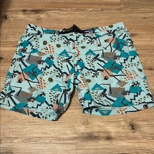 Kavu Chilli Lite Patterned Teal Outdoor/Hiling Shorts Size XL